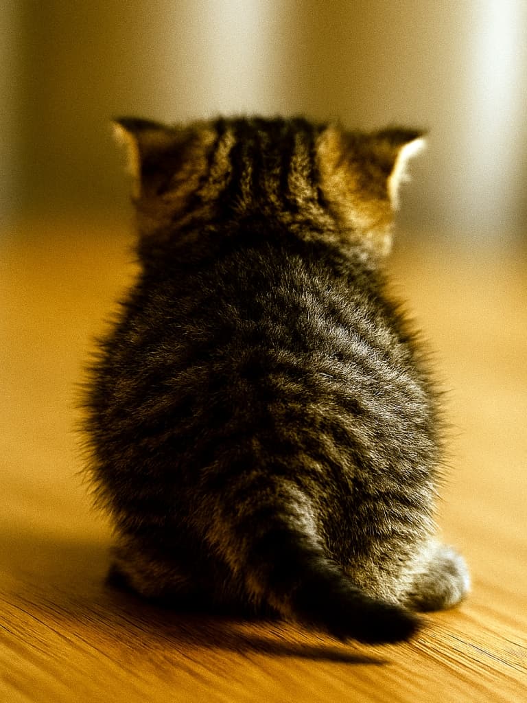 完全に背中を向けて無視するちび子猫