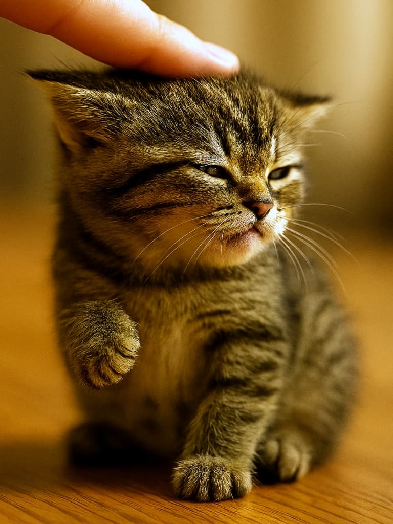 顔をそむけて耳を少し後ろに倒し、拗ねているちび子猫
