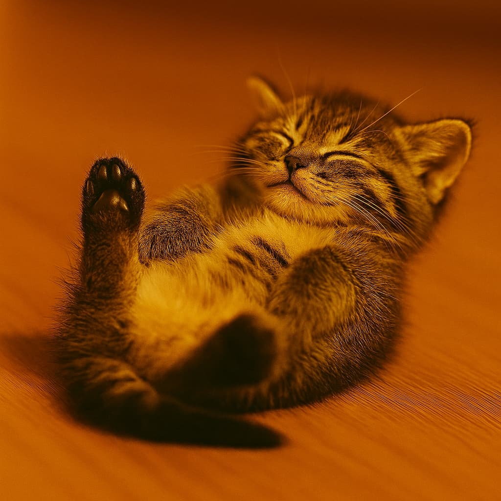 寝ながら後ろ足をぴくぴく動かすちび子猫