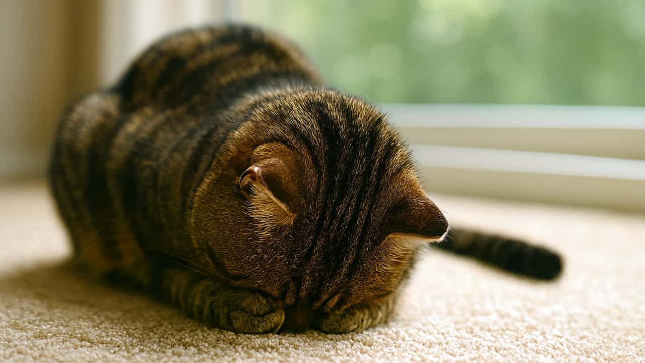 ふわふわのカーペットに顔をうずめて、「ごめんなさい」と言っているみたい。 SNSで話題の“ごめん寝”ポーズを、リアル写真風に切り取った一枚。 やわらかな日差しが差し込む窓辺、あたたかい毛並み、そしてすやすやと響く寝息。 見ているだけで心がほぐれて、思わずこちらも眠くなってしまいそう。 猫好きさんはもちろん、癒しを求めるすべての人に贈る、ほっこり瞬間です