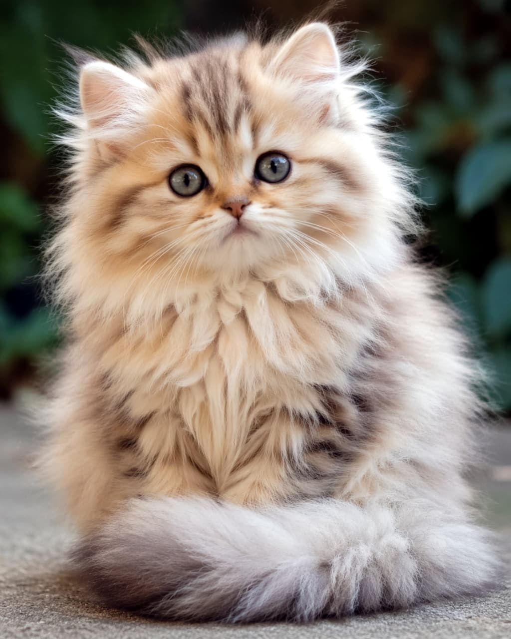 「この瞳で見つめられたらイチコロ😍 ふわっふわの毛並みに顔を埋めたくなる〜💕 #子猫のいる生活 #もふもふ」Ultra-realistic high-quality photograph of a fluffy kitten looking directly at the camera outdoors, featuring big eyes and an adorable expression in natural light. 屋外の自然な光の中で、正面をじっと見つめるふわふわの毛並みを持つ子猫の高画質写真。大きな瞳と愛らしい表情が魅力的なポートレート