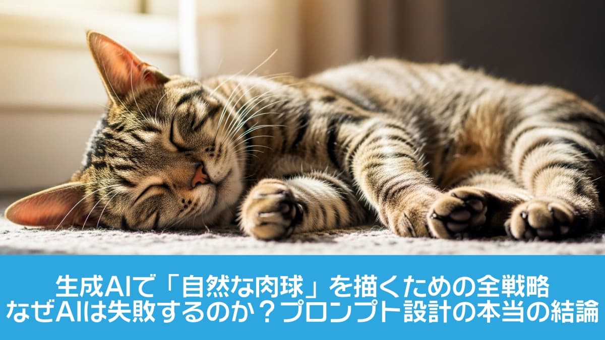 A tabby cat with dark stripes sleeps on its side near a sunlit window, front paws stretched out and body relaxed. Warm sunlight highlights its fur and face, creating a tranquil, homey atmosphere. 濃い縞模様のタビー猫が窓辺で横になって眠る。前足を伸ばし、体はゆったりとした姿勢。差し込む陽光が毛並みと顔を優しく照らし、穏やかで家庭的な空気感を演出