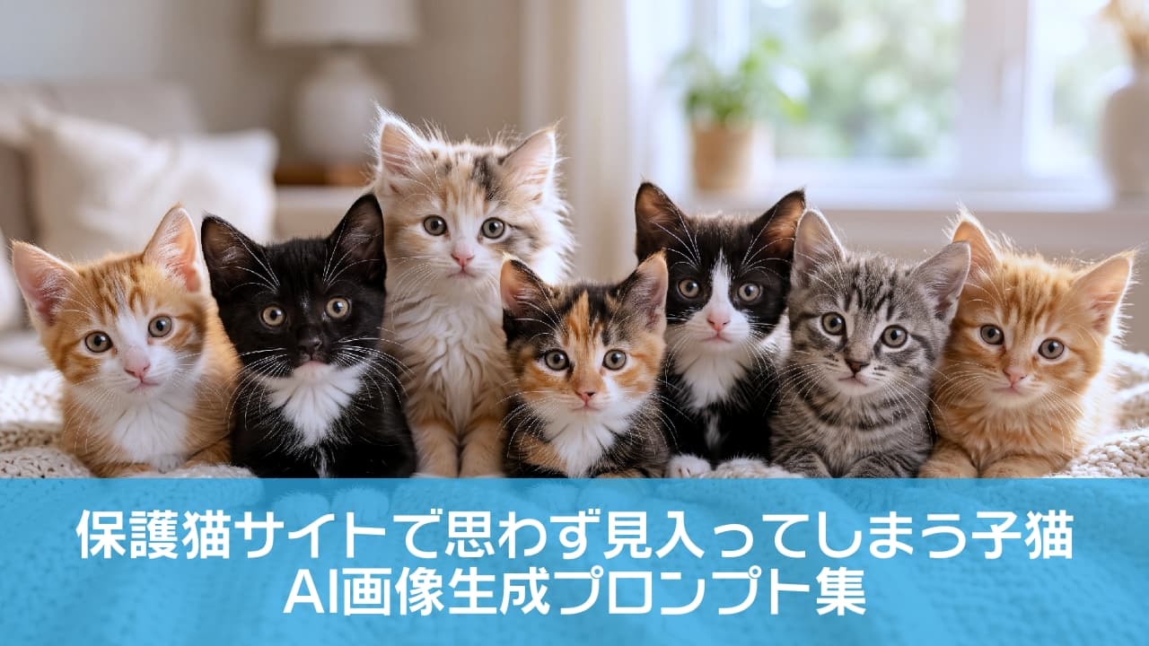 「みんな違ってみんな最高に可愛い！個性豊かな子猫たちが大集合です🐈✨あなたのお気に入りの子はどの子ですか？🥰 #子猫 #猫のいる幸せ」Ultra-realistic high-quality photograph of a group of seven adorable rescue-style kittens, including orange-and-white, tuxedo, calico, and fluffy long-haired types, gathered together on a soft knitted blanket. They are all looking directly toward the camera with bright, round eyes. Warm, natural sunlight streams from a window in the background, beautifully illuminating their soft fur and creating a heartwarming, cozy atmosphere with a shallow depth of field. 柔らかな白いニットブランケットの上に、茶白や黒白のハチワレ、三毛柄の長毛種、キジトラなど、多様な毛柄の愛らしい子猫7匹が一列に並んでいます。全員が丸く輝く瞳でカメラをまっすぐ見つめており、背景の窓から差し込む温かい自然光が、子猫たちのフワフワとした被毛の質感を優しく浮かび上がらせています。部屋の奥は美しくボケており、心温まるアットホームな雰囲気が満ちています