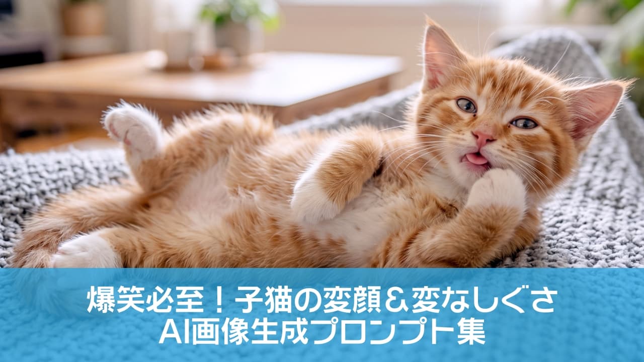 「「ん？一緒にゴロゴロする？🐾」無防備なへそ天＆舌ペロの最強コンボに胸キュン確実！🥰 週末は一緒にお昼寝しよー💤 #猫のいる暮らし #子猫 #へそ天」Ultra-realistic high-quality photograph of a playful ginger and white tabby kitten lying on its back (belly up) on a chunky grey knit blanket in a bright, modern living room. The kitten is resting its white-gloved front paw near its mouth while making an adorable "blep" face with its tiny pink tongue sticking out. The background features beautifully blurred natural lighting, a wooden coffee table, and green houseplants, creating a warm and cozy atmosphere. 柔らかな自然光が差し込む明るくモダンなリビングルームで、ざっくりと編まれたグレーのニットブランケットの上に仰向け（へそ天）で寝転がる、茶白（レッドタビー＆ホワイト）のミックスの子猫。雪のように真っ白な前足を口元に引き寄せ、小さなピンクの舌をペロッと出した（舌ペロ）お茶目でリラックスした表情を見せている。背景には木製のコーヒーテーブルや観葉植物が美しくボケて配置されており、温かで穏やかな日常の情景が広がっている