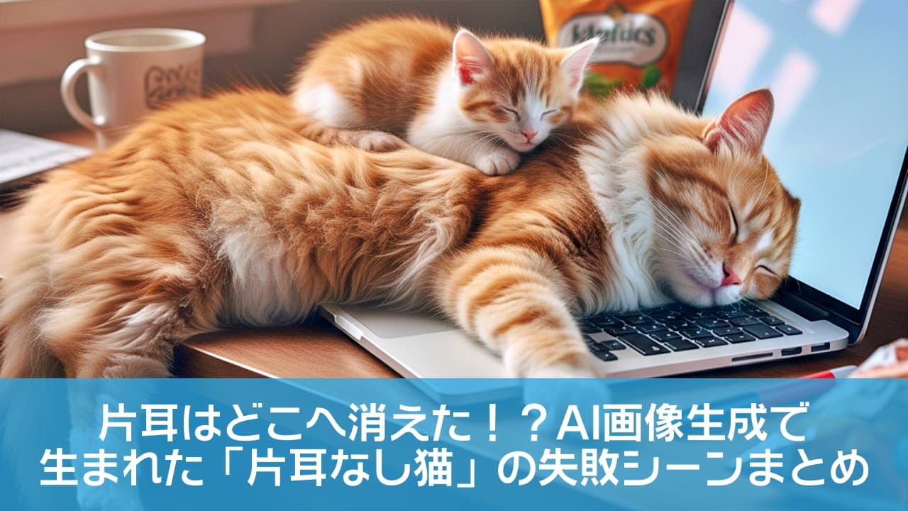 「パソコンを開いた途端にこれ😂💕 最高のぬくもりと重みで、今日はお仕事お休み決定ですね💻🐾 みんなもこんな経験ある？✨ #猫のいる暮らし #茶白猫 #テレワーク」Ultra-realistic high-quality photograph of a large fluffy red tabby and white cat deeply sleeping on a laptop keyboard on a wooden desk, with a tiny matching kitten sleeping peacefully on its back. Soft natural light highlights their fur, with a white mug and snacks subtly visible in the background, creating a cozy everyday scene. 柔らかな自然光が差し込む木製のデスクで、開いたノートパソコンのキーボードを枕にして熟睡する長毛種の茶白猫（メインクーンやノルウェージャン風）。そのふかふかな背中の上には、同じ模様の小さな子猫がぴったりと寄り添って目を閉じています。背景には白いマグカップやスナック菓子が置かれ、温かく穏やかな日常の情景がリアルに描写されています