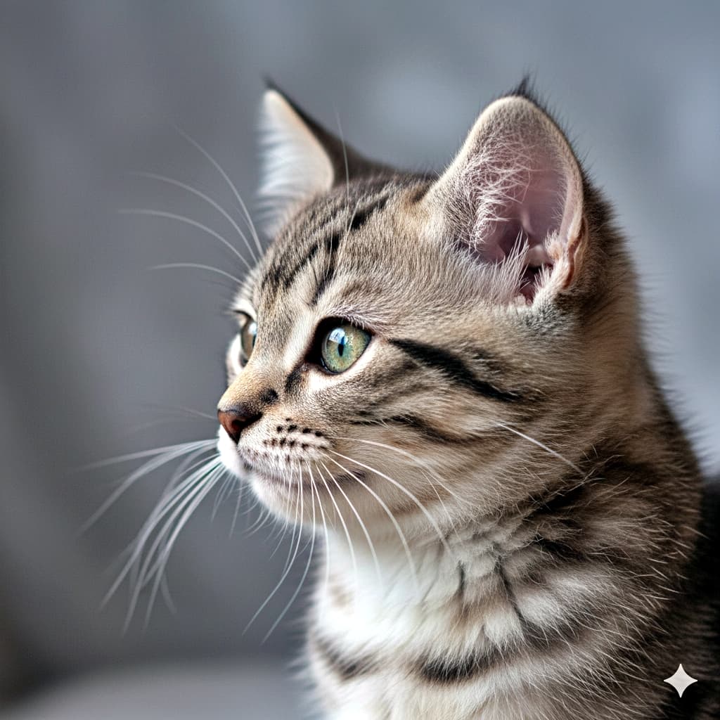 Kitten profile looking up with sparkling eyes キラキラした瞳で上を見上げる子猫のプロフィール