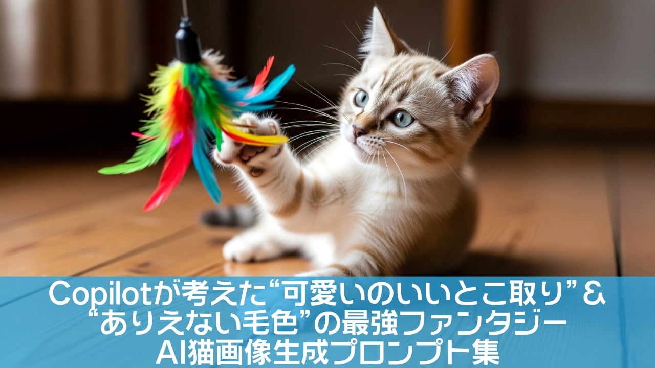 「カラフルな羽に夢中！🐈🪶 「えいっ！」と前足を伸ばす真剣なお顔がたまらなく可愛いです💕 #子猫 #猫のおもちゃ #癒やしタイム」An ultra-realistic high-quality photograph of a cute cream tabby kitten lying on a wooden floor, reaching out its front paw to play with a colorful dangling feather toy. The kitten has large blue eyes focused intently on the toy. The texture of the fur, the bright feathers, and the wood grain are highly detailed. The softly blurred background creates a warm, cozy indoor atmosphere. 木目の美しいフローリングの床に寝そべりながら、上から垂れ下がるカラフルな羽のおもちゃ（赤、青、緑、黄など）に向かって前足を伸ばして遊んでいる、クリームタビー（薄い茶トラ）の子猫の写真。大きな青い瞳でおもちゃを真剣に見つめており、柔らかな毛並みや羽の質感が詳細に描写されている。背景は柔らかくボケており、温かい室内の雰囲気が伝わる超リアルな高画質画像