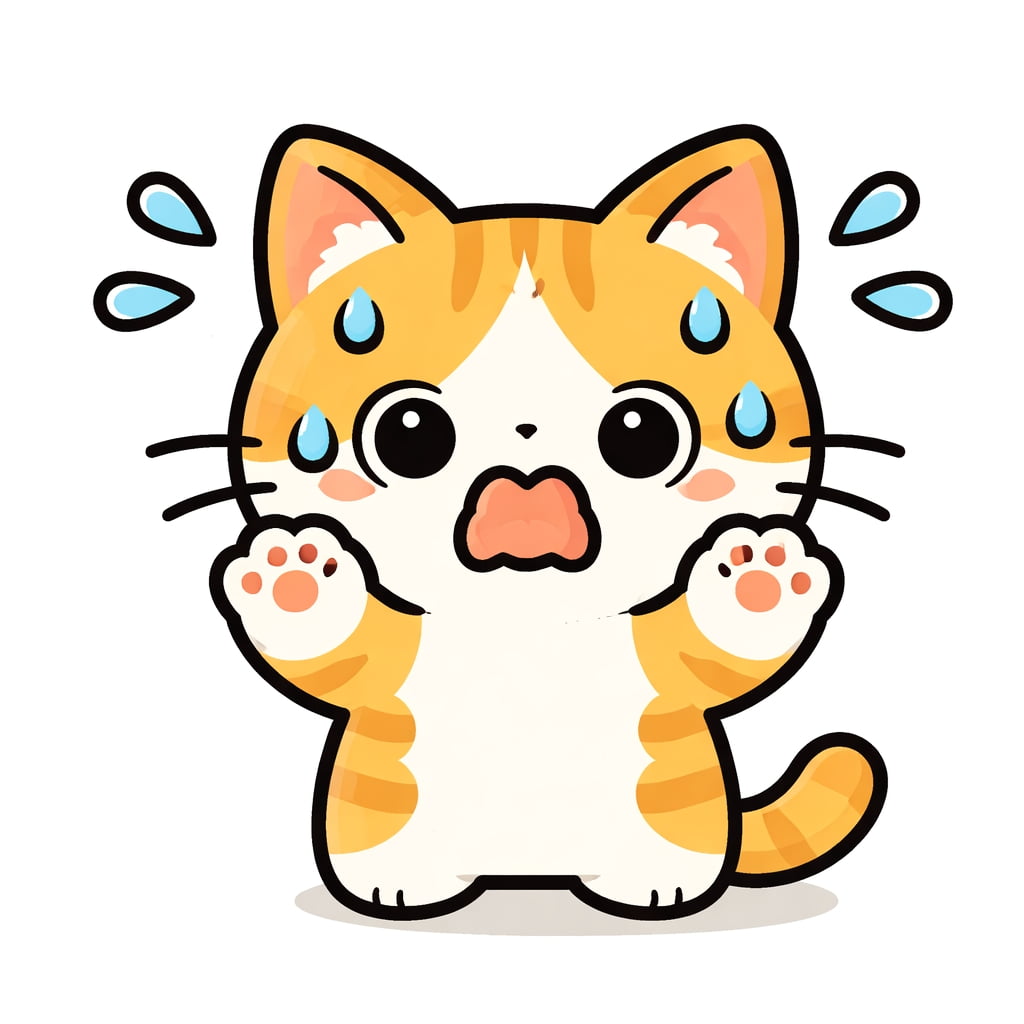 「くるんと丸まってすやすや夢の中…見てるだけで癒される、やさしい時間が流れるおやすみネコさん🐾✨」A flat design illustration of a sleeping orange tabby cat curled into a ball, with thick outlines on a pure white background. 白い背景に、太い線で描かれた丸くなって眠るオレンジ色のトラ猫のフラットデザインイラスト