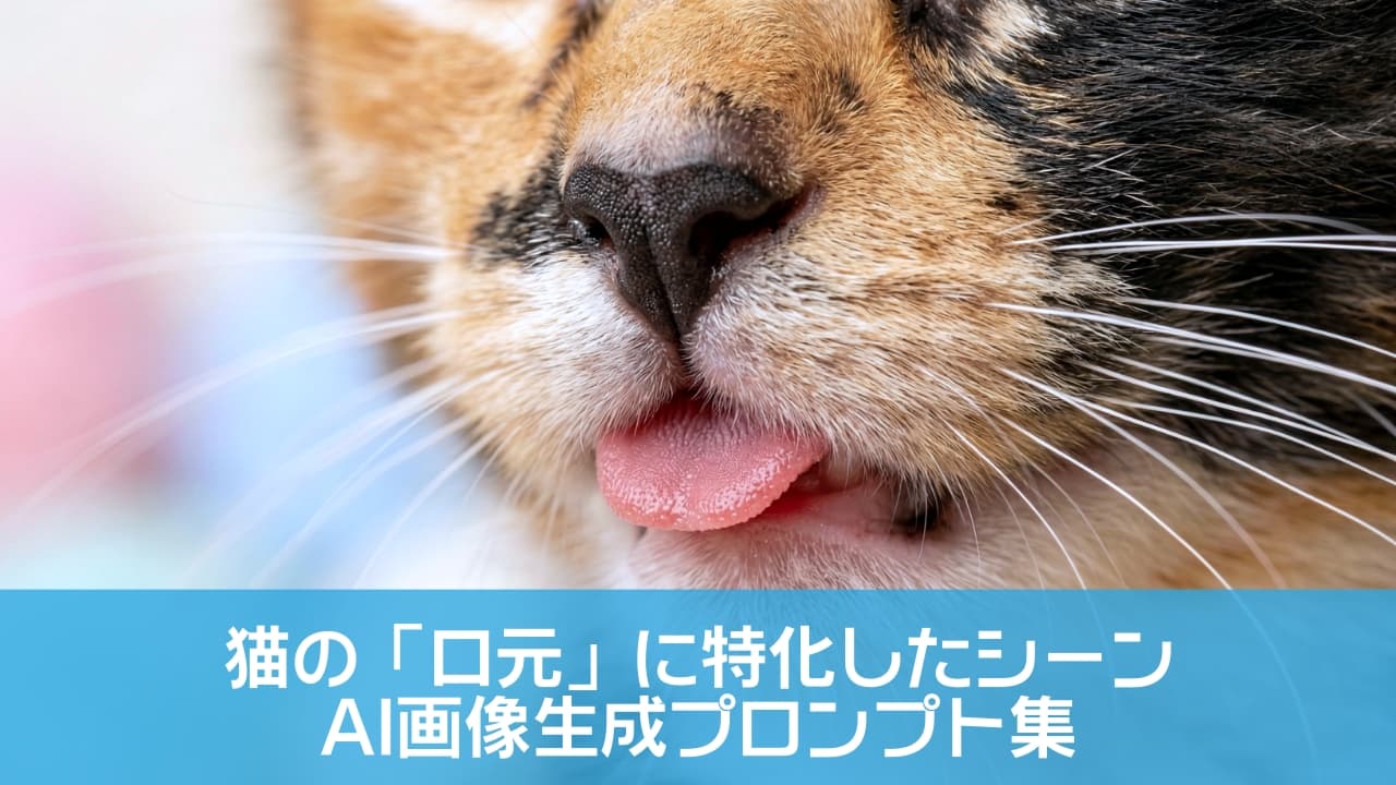 「三毛猫ちゃんの口元をドアップ！ちょこんと出たピンクの舌（blep）がたまらなく可愛いマクロ写真です👅💕」An extreme close-up macro photograph of a calico cat's nose and mouth area. A tiny pink tongue is slightly sticking out in a "blep." The wet black nose, detailed texture of the fur, and prominent white whiskers are sharply in focus against a soft, blurred pastel background (blue, pink). Bright studio lighting. 三毛猫の鼻と口元の極端なクローズアップ（マクロ写真）。小さなピンク色の舌がちょこんと出ている（blep）。湿った黒い鼻、周囲の毛並みの詳細な質感、長く伸びた白い髭が鮮明に写っている。背景は柔らかいパステルカラー（ブルー、ピンク）のボケ。明るいスタジオ照明