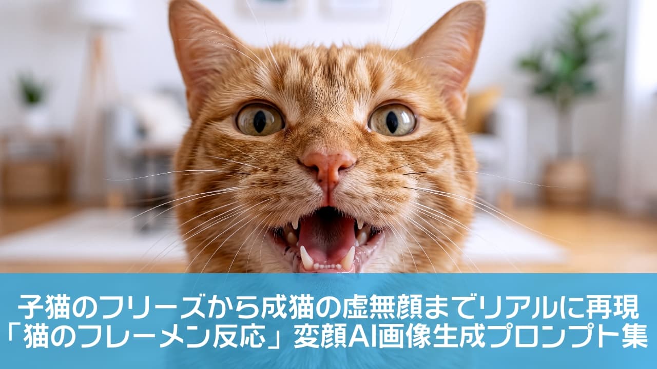 「えっ、今のニオイ何ニャ！？😹 思わず笑っちゃう見事なフレーメン反応！このお顔、何度見てもクセになりますよね✨ #猫のいる暮らし #茶トラ #フレーメン反応 #猫の変顔 #猫好きさんと繋がりたい」Ultra-realistic high-quality close-up photograph of an orange tabby cat exhibiting a funny Flehmen response, staring directly at the camera with its mouth half-open, showing its tiny front teeth and fangs, and wide golden eyes. Every detail of its vibrant orange fur and delicate whiskers is sharply in focus. The background is a beautifully blurred, bright cozy living room with a sofa and indoor plants, bathed in soft, warm natural light. 明るく生活感のあるリビングルームを背景に、カメラを真正面から見つめる茶トラ猫（オレンジタビー）の高画質写真。口を半開きにして小さな前歯と牙を見せ、美しい金色の目を丸く見開いたユーモラスな「フレーメン反応」を完璧に捉えています。鼻周りの細かいヒゲの毛穴や、オレンジ色の被毛の1本1本の質感が極めて鮮明に描写されており、背景には観葉植物やソファが柔らかな光に包まれて美しくボケています