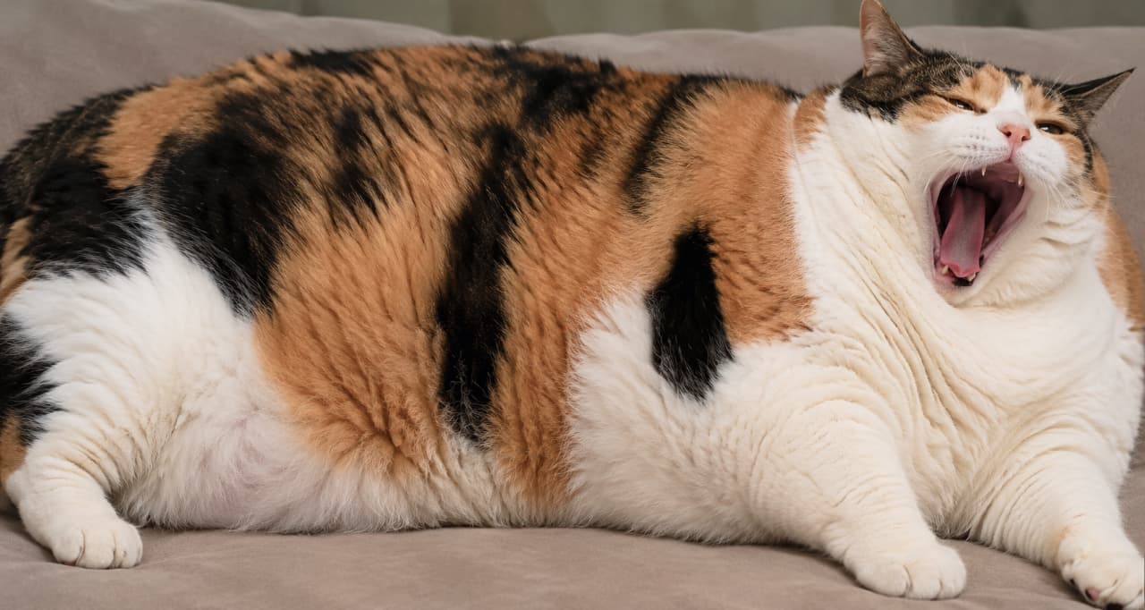「ふぁ〜〜っ🥱 大きな口を開けて大あくび!ぽっちゃりボディの三毛猫ちゃんと一緒にゴロゴロしたい日曜日☕️ #三毛猫 #リラックスタイム #猫のいる生活」Ultra-realistic high-quality photograph of a plump calico cat lying comfortably on a beige sofa, giving a huge yawn with its mouth wide open. The vibrant black, orange, and white fur looks soft and wavy, while its pink tongue and sharp little teeth are clearly visible. The overall warm lighting perfectly captures the cat's defenseless and relaxed state. ベージュのソファの上で寝そべりながら、大きな口を開けて大あくびをしているぽっちゃり体型の三毛猫の写真。黒、茶色、白の鮮やかなキャリコ模様の被毛が柔らかそうに波打ち、口の中のピンク色の舌と小さな鋭い牙がはっきりと見える。全体的に温かみのある照明で、猫の無防備でリラックスした様子が伝わってくる