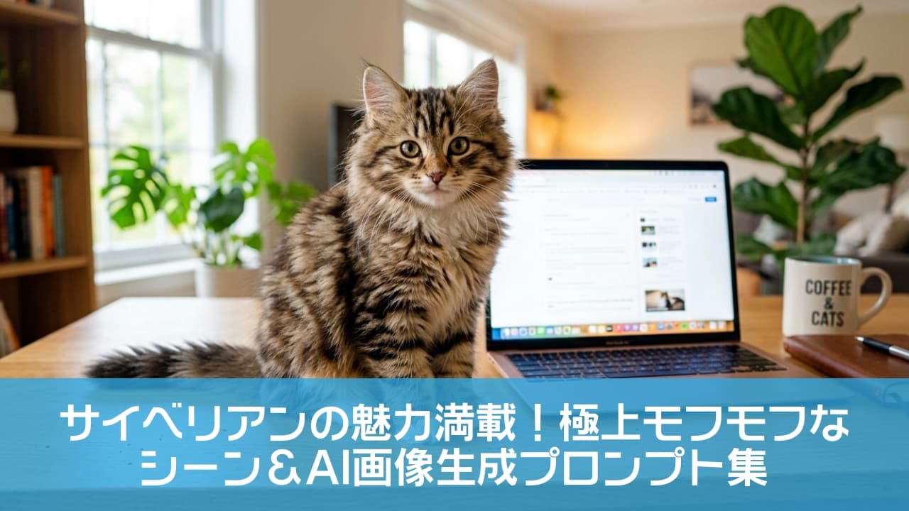 「リモートワーク中の最強の癒やし（兼お邪魔虫）💻🐾「お仕事お疲れニャン」って見つめられたら、もう画面なんて見られません！😍☕️」An ultra-realistic high-quality photograph of an adorable brown tabby Siberian kitten with white paws sitting on a wooden desk. The scene is illuminated by soft natural light from a window, featuring a softly blurred background with an open laptop, a "COFFEE & CATS" mug, a leather notebook with a pen, and indoor plants. 窓から差し込む柔らかな自然光の中、木製デスクの上にちょこんと座るブラウンタビーのサイベリアン子猫。白手袋のような前足と丸く澄んだ瞳が愛らしく、背景には開いたノートパソコン、「COFFEE & CATS」と書かれたマグカップ、手帳とペン、そして瑞々しい観葉植物が美しくボケて配置されています