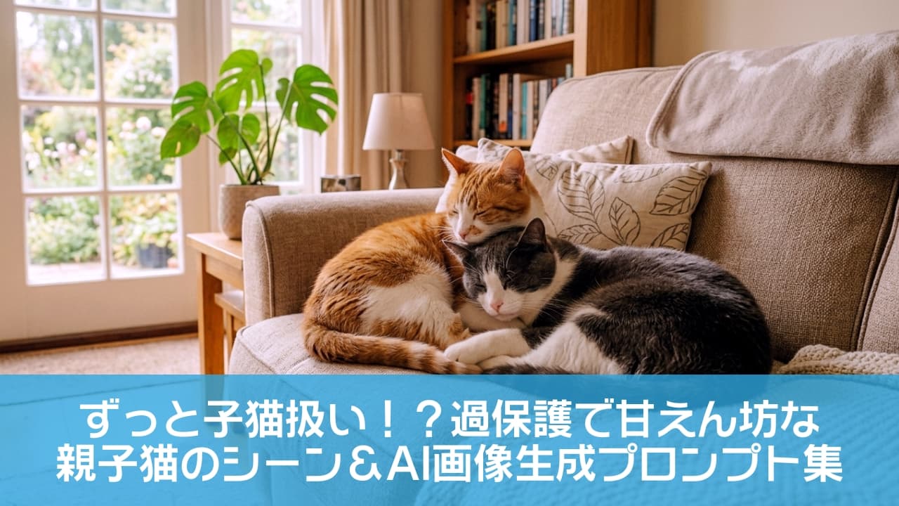 「ずっとくっついてたいニャ🐾💕親離れも子離れもする気ゼロの、もふもふ至福タイムをおすそ分け💤✨ #猫のいる暮らし #親バカ」Ultra-realistic high-quality photograph of two affectionate mixed-breed cats, an orange-and-white and a grey-and-white, peacefully sleeping and snuggling together on a beige sofa in a sunlit living room with a blurred Monstera plant and garden background. 柔らかな自然光が差し込むリビングのベージュのソファで、ぴったりと身を寄せ合って眠る2匹のミックス猫。優しい茶白猫が、安心しきった表情でまどろむ灰白猫に頭を乗せている、愛情たっぷりの温かい情景です。背景にはモンステラの鉢植えや庭の緑が美しくボケています