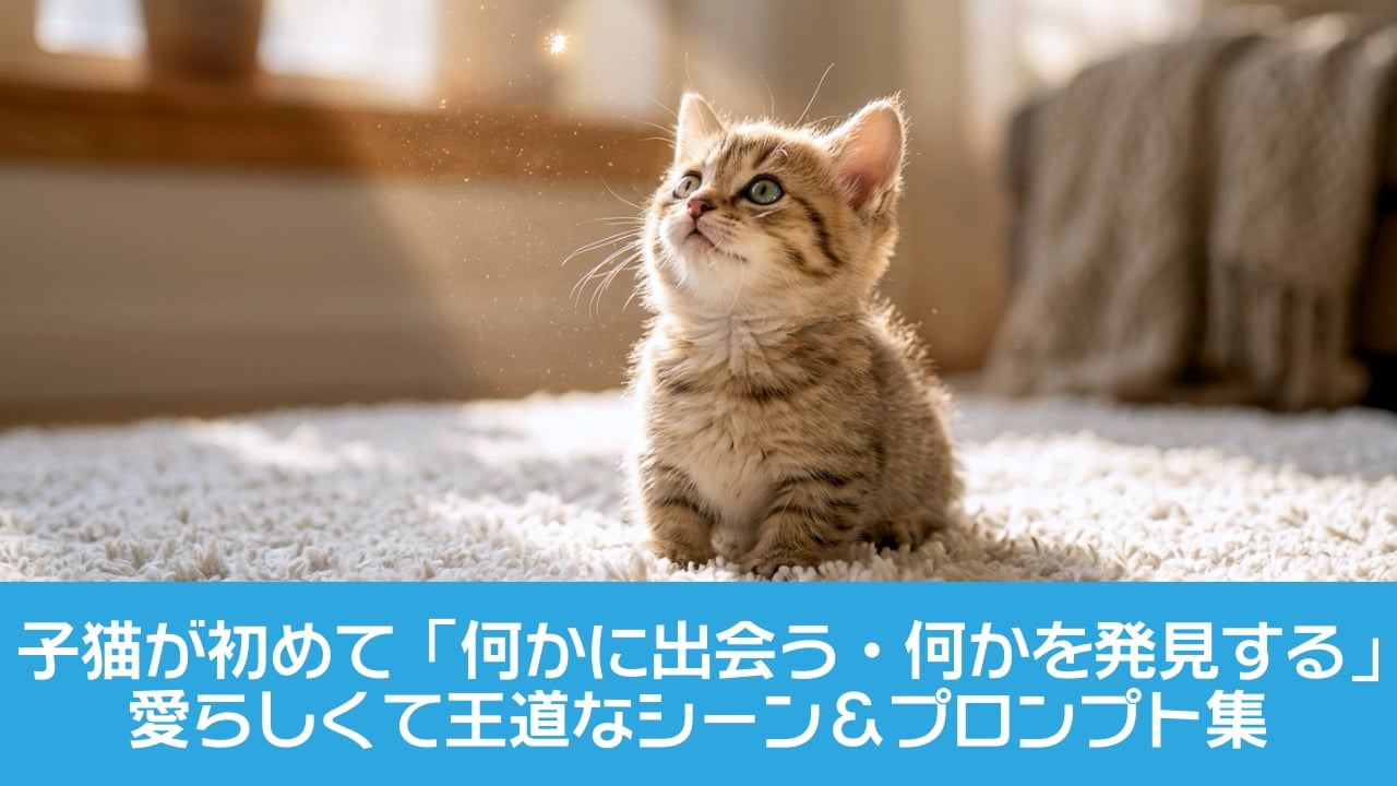 「「わぁ…空中にキラキラなお星さまがいるニャ！🌟👀」初めて見る光の粒に夢中なマンチカンちゃん🐾 ずっと見守りたいピュアな瞳に癒やされますね💖 #マンチカン #子猫のいる生活 #朝の風景」Ultra-realistic high-quality macro photograph of a 5-week-old Munchkin kitten with fluffy light brown tabby fur and short legs, sitting on a soft white rug in a sunlit living room, looking up with wide amazed eyes at a glowing dust mote floating in a warm morning sunbeam. 柔らかな白いラグの上に座り、窓から差し込む暖かい朝日に照らされてキラキラと光る空中の小さなホコリの粒を、大きなエメラルドグリーンの瞳で見上げるマンチカンの子猫。特徴的な短い足とふわふわのブラウンタビー（キジトラ）の被毛が逆光で美しく輝き、映画のワンシーンのようなエモーショナルな情景