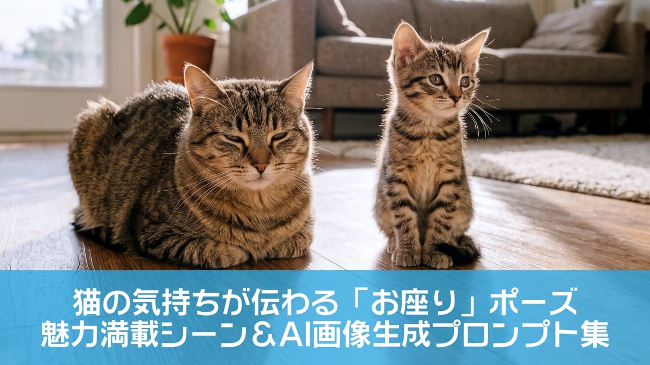 「ぽかぽか陽だまりで親子仲良くひなたぼっこ☀️🐾大きな背中と小さな背中が並ぶ姿に心癒されますね🌿✨」Ultra-realistic high-quality photograph of two brown tabby cats on a sunlit wooden floor in a cozy living room. On the left, an adult cat rests in a loaf pose with its eyes closed, while on the right, a tiny kitten sits upright looking forward, accompanied by blurred home interiors and potted plants in the background. 暖かい自然光が差し込むリビングのフローリングで並んでくつろぐ、2匹のキジトラ猫。左側ではふっくらとした大人の猫が目を細めて穏やかに香箱座りをし、右側では小さな子猫が前足を揃えてお座りをして斜め前を見つめている。背景にはグレーのソファやモンステラなどの観葉植物が配置され、美しい影が落ちる穏やかな日常の風景を演出している高画質写真